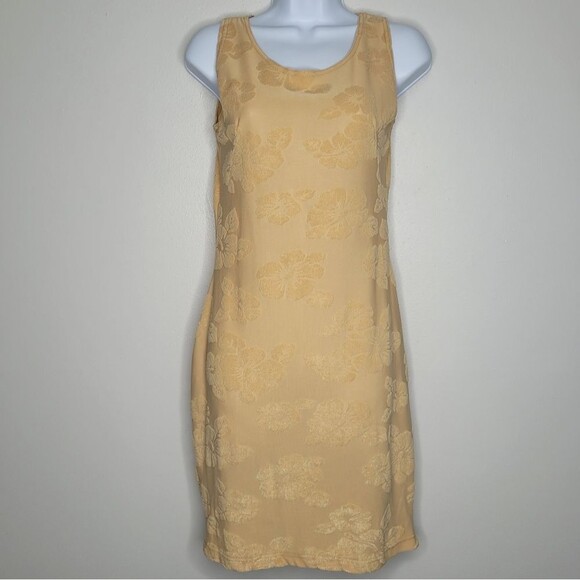 American Vintage Dresses & Skirts - Vintage Hennes tan beige form fitting tropical floral textured print dress 38
